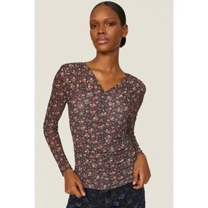 Sandro Bethanie Floral Long Sleeve Top Mesh Black Red Size 4